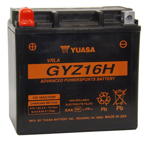 YUASA GYZ16H FACTORY ACTIVATED, MAINTENANCE FREE